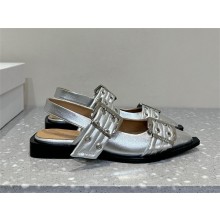 Ganni silver Leather slingback flats 2025