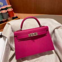Hermes Mini Kelly II Handbag rose pourpre original epsom leather