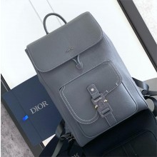 dior Saddle Backpack with Flap in Deep Gray Grained Calfskin with Contrasting Topstitching 2024