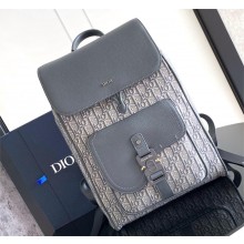dior Saddle Backpack with Flap in Deep Gray Dior Oblique Jacquard and Deep Gray Grained Calfskin 2024