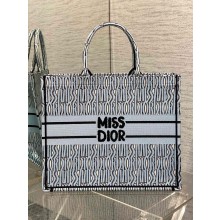 Dior Large Book Tote Bag in Pale Blue and Black Miss Dior Allover Embroidery 2024