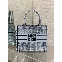 Dior Small Book Tote Bag in PALE BLUE and Black Miss Dior Allover Embroidery 2024