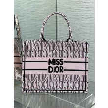 Dior MEDIUM Book Tote Bag in Pale PINK and Black Miss Dior Allover Embroidery 2024