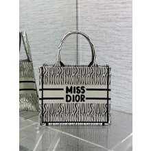 Dior Small Book Tote Bag in Beige and Black Miss Dior Allover Embroidery 2024