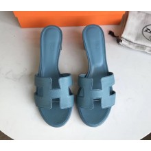 Hermes Heel 5cm Oasis Slipper Sandals in epsom Leather blue jean