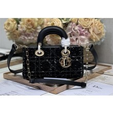 dior small Lady D-Joy Bag in Black Cannage Tweed 2024