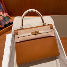 Hermes kelly 25 bag in epsom leather gold/white handmade