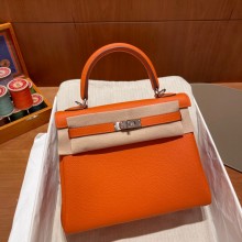Hermes kelly 25 bag in togo leather orange handmade