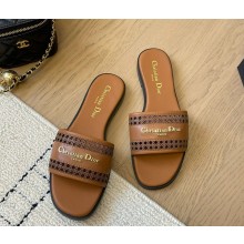 Dior D-Lane Slide Camel Calfskin with Openwork Microcannage Motif 1108-2024