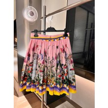 Dolce & Gabbana PINK FLOWERS PRINTED SILK SKIRT 2023