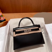 Hermes Mini Kelly II Handbag in original box leather black handmade