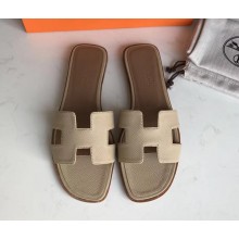 Hermes Oran Flat slippers in epsom leather beige/brown