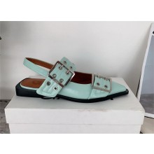 Ganni mint green Leather slingback flats 2025