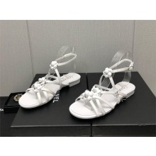 Chanel Heel 2cm CC Logo and Camellia Sandals White 2023