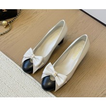 Chanel Lambskin Pumps with Bow White 1212-2024