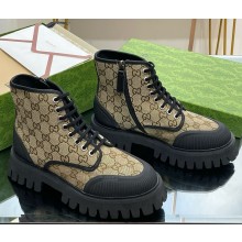 Gucci women/men platform lace-up ankle boots GG canvas 02-2024 