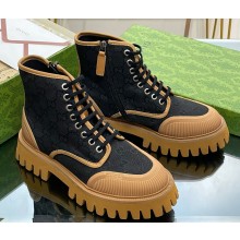 Gucci women/men platform lace-up ankle boots GG canvas 03-2024 