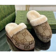 Gucci platform 5.5cm mules GG canvas with shearling 01-2024