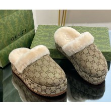 Gucci platform 5.5cm mules GG canvas with shearling 03-2024