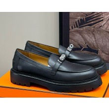Hermes Women's Icone Loafers Leather with Kelly buckle black 112102-2024
