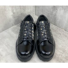 Dior Combat Derby Shoe Black Polished Calfskin with Beige and Black Dior Oblique Jacquard 2024