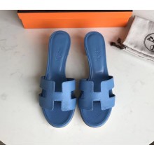 Hermes Heel 5cm Oasis Slipper Sandals in epsom Leather Blue Izmir