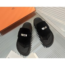 hermes Empire sandal in suede leather black