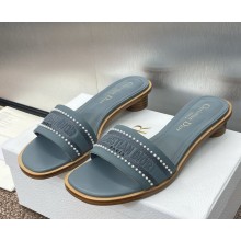 Dior Dway Heeled Slide blue Calfskin and Embroidered Cotton heel 3cm 2025