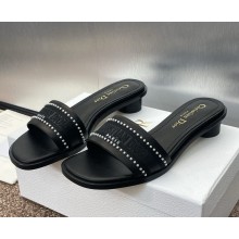 Dior Dway Heeled Slide black Calfskin and Embroidered Cotton heel 3cm 2025