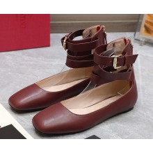 VALENTINO GARAVANI BURGUNDY LEATHER BALLERINA BALLET GLADIATOR FLATS 2024