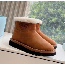 Prada Blow Suede Shearling Cozy Booties brown 2024