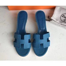 Hermes Heel 5cm Oasis Slipper Sandals in epsom Leather indigo