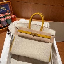 Hermes bicolor Birkin 25cm Bag craie/yellow in Original Togo Leather
