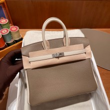 Hermes bicolor Birkin 25cm Bag etoupe/craie in Original Togo Leather