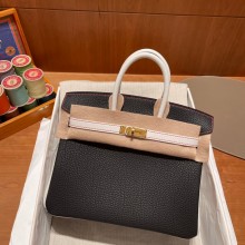 Hermes bicolor Birkin 25cm Bag black/white in Original Togo Leather handmade