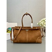 Prada Large suede handbag 1BA433 Brown 2024