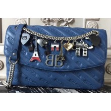 Balenciaga BB Round M Charms Bag Blue Denim 2018