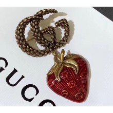 Gucci Double G Strawberry Brooch Red 2019
