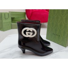 Gucci black shiny rubber Women's Interlocking G ankle boot 2023