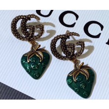 Gucci Double G Strawberry Earrings Green 2019