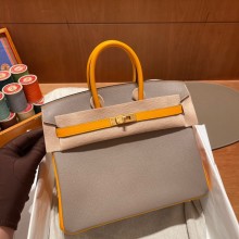 Hermes bicolor Birkin 25cm Bag gris perle/yellow in Original epsom Leather