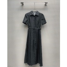 DIOR Black Silk and Cotton Jacquard with Ecru Dior Dots Motif Shirt Dress with Belt 2023