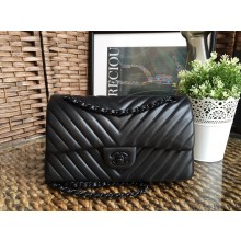 Chanel Chevron So Black MEDIUM Classic Flap Bag in Lambskin