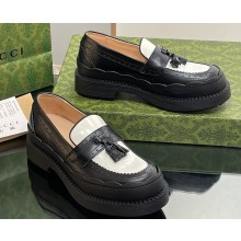 Gucci lug loafer with Scalloped rubber trim and Fringe Black/White leather 2023