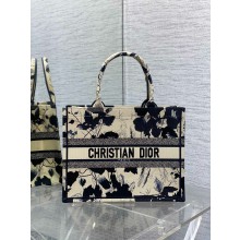 Dior MEDIUM Book Tote Bag in Beige and Black Fleurs Mystiques Embroidery 2024