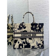 Dior Large Book Tote Bag in Beige and Black Fleurs Mystiques Embroidery 2024