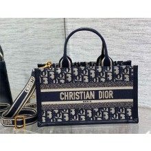 Dior East-West Book Tote with strap in Blue Dior Oblique Embroidery and Calfskin 2024