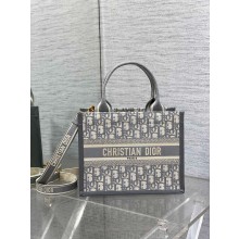 Dior SMALL Book Tote Bag in Gray Dior Oblique Embroidery and Calfskin 2024 