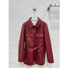 Gucci Rosso Ancora red GG embossed leather jacket 2024 