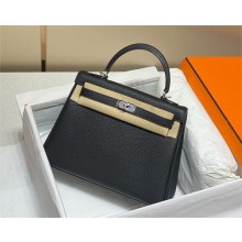 Hermes Kelly 25 Bag In togo Leather BLACK with SILVER hardware
